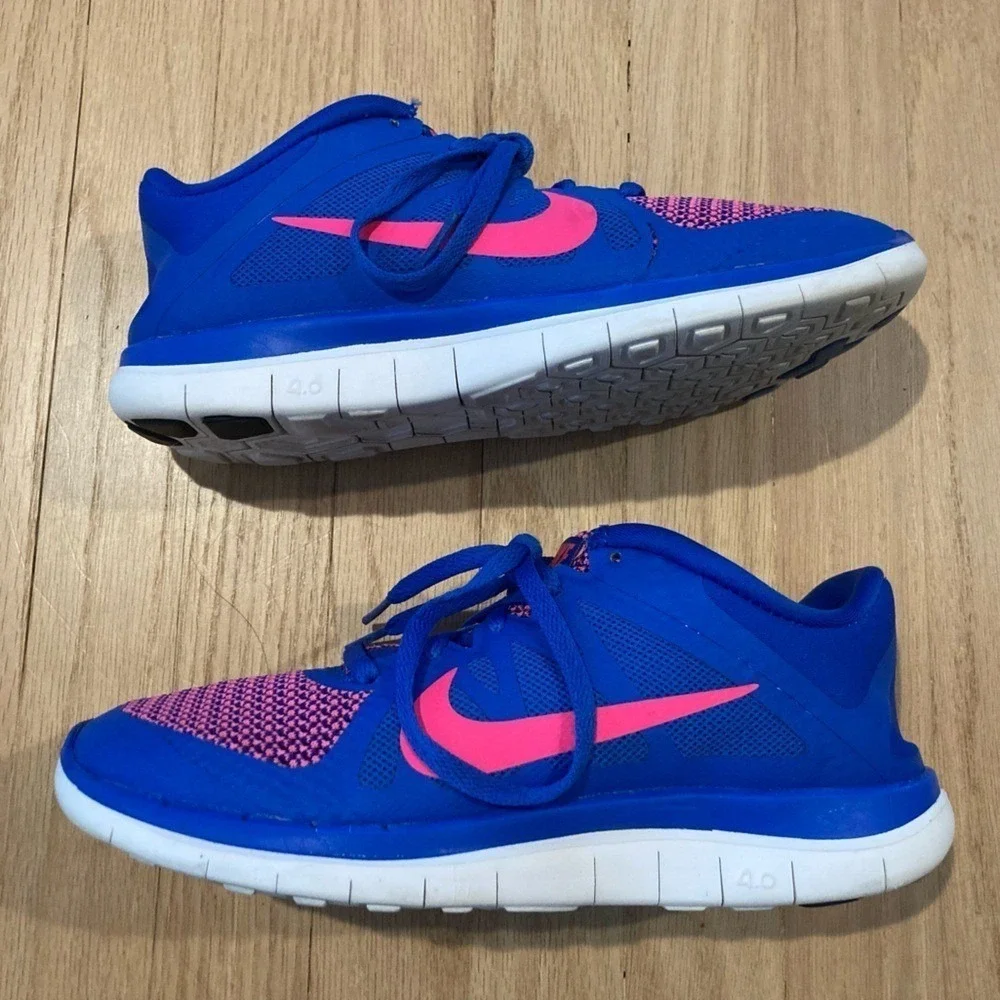 Nike Free 4.0 Flyknit V4 Hyper Cobalt Blue Pink Running Athletic Sport Shoe Cool